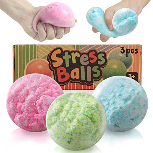 KLT Giant Stress Balls for Adults and Kids: 3PCS Sensory Balls to Anxiety and Stress Relief, Anti Fidget Squishy Toys Squeeze Ball for Kids with Autism /ADD, Goodie Bag and Stocking Stuffers (3.5")