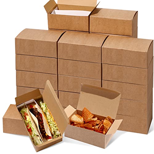 Taco Boxes with Stand Up Dividers Tri Compartmental Taco Take Out Food Containers Kraft Paperboard Taco Disposable Storage for Packaging Microwave Safe, Leak Grease Resistant, 7x2.8x4 Inch (30 Pack)