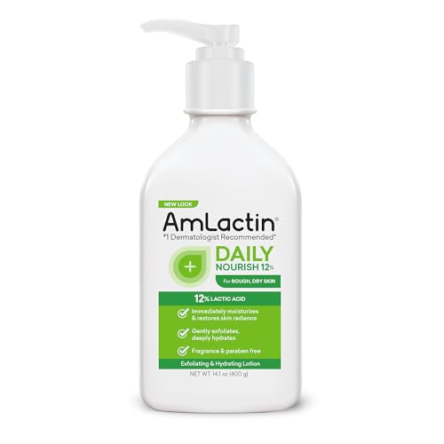 AmLactin Daily Nourish 12% - 14.1 oz Body Lotion with 12% Lactic Acid - Exfoliator and Moisturizer for Dry Skin (Packaging May Vary)