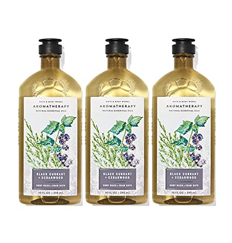 Bath & Body Works Aromatherapy Body Wash & Foam Bath, Gift Sets 10 fl oz per Bottle (3 Pack) (Black Currant + Cedarwood)