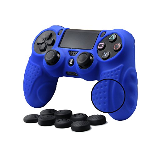 CHINFAI PS4 Controller DualShock4 Skin Grip Anti-Slip Silicone Cover Protector Case for Sony PS4/PS4 Slim/PS4 Pro Controller with 8 Thumb Grips (Blue)