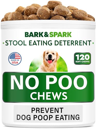 Bark&Spark NO Poo Treats - Prevent Dog Poop Eating - Coprophagia Treatment - Stool Eating Deterrent - Probiotics & Enzymes - Digestive Health + Breath Aid - 120 Soft Chews - USA Made - Bacon Flavored