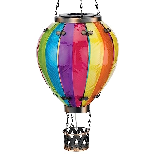 Hot Air Balloon Solar Lantern Lg Rainbow 7.5''x7.5''x23.5'' Pink Metal