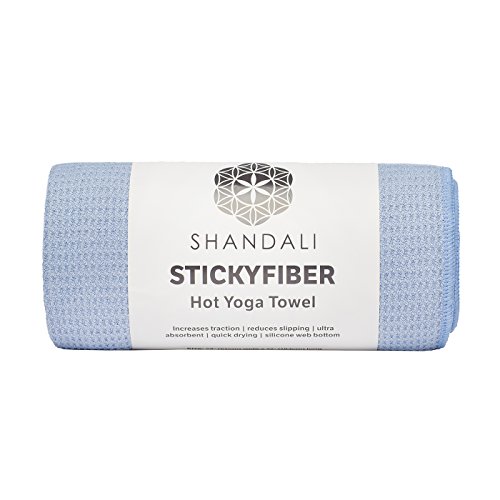 Shandali StickyfiberHot Yoga Towel - Silicone Backed Yoga Mat-Sized, Absorbent, Non-Slip, 24" x 72" Bikram, Gym, and Pilates - (Blue, Standard)