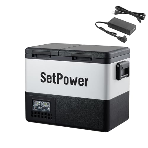 Setpower PT45 Electric Cooler Car Refrigerator With AC Adapter,45L Dual Zone Portable Freezer Fridge,Portable Car Fridge,12 Volt Refrigerator for Car,RV,Truck,Vehicles,Travel and Home Use,0-50