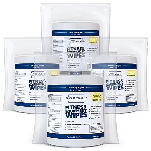 Perfect Velocity Fitness Gym Equipment Wipes - 4 Rolls of 800 Pre-Moistened Cleaning Refill Wet Wipes - For Upwards and Downwards Dispensers