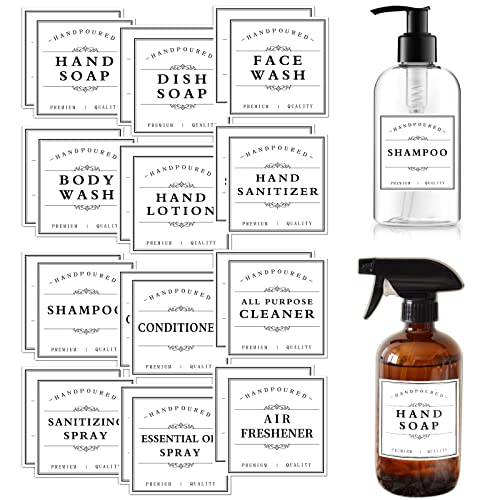 TESWEY Bathroom Bottle Labels, Retro Style Container Labels for Glass or Plastic Bottles, Waterproof Labels for Hand Soap Shampoo Lotion Dispenser