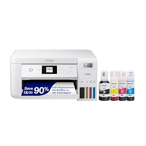 Epson EcoTank ET-2850 Wireless Color All-in-One Cartridge-Free Supertank Printer with Scan, Copy and Auto 2-Sided Printing. Full 1-Year Limited Warranty - White (Renewed Premium)