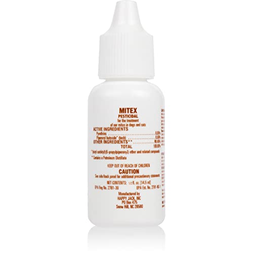 Happy Jack Mitex Ear Mite Treatment for Dogs & Cats (1/2 oz),Helps Prevent Infection Caused by Constant Itching & Irritation of The Ear