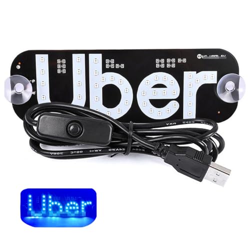 Led Light Signs for Car with USB Plug, Bumper Stickers Taxi Sign Light Windshield, Glow LED Sign Decal Stickers with Suction Cups Flashing Hook on Car Window LED Bright Lights (Blue)