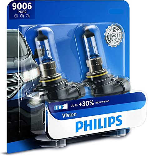 Philips 9006 Vision Upgrade Headlight Bulb with up to 30% More Vision, 2 Pack Cool White