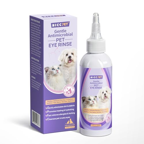 HICC PET Eye Drops for Dogs and Cats: Gentle Formula Dog Eye Drops, Flush & Soothe Eye Irritations - Remove Tear Stains - Improves Allergy Symptoms & Dry Eyes - Safe for All Animals, 5.1oz