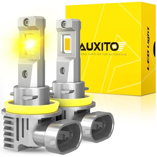 AUXITO H11/H8/H16 LED Fog Light Bulbs or DRL, 3000K Amber Yellow Light, 600% Super Brightness, Fanless Mini Size Fog Lights Replacement for Cars, Play and Plug (Pack of 2)