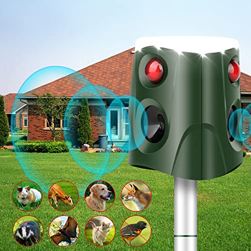 Solar Ultrasonic Animal Repeller, Outdoor 360 Animal Deterrent Solar Dog Chaser, Ultrasonic Solar Powered Animal Repeller Waterproof Animal Repeller Protect Farm for Dog, Cat, Bird, Rabbit, Raccoon