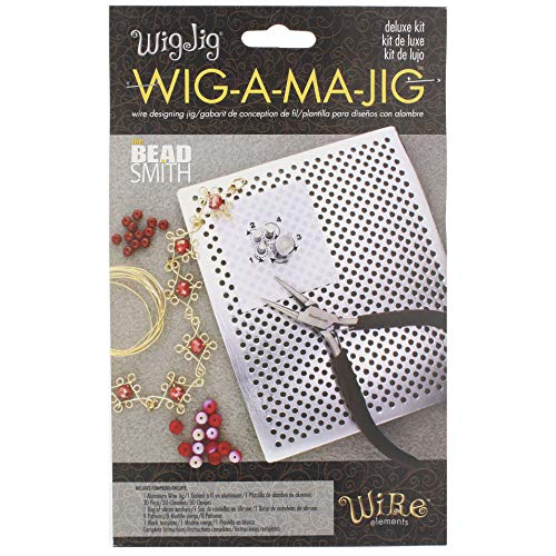 The Beadsmith, Wig Jig, Wig-A-Ma-Jig Deluxe, 4.5 x 5.5 inch square jig, includes 30 metal pegs, tool for making wire findings, components and jewelry designs