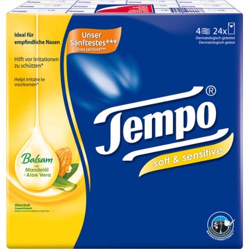 PENJIETempo Handkerchiefs 4-ply Tissues with Aloe Vera and Almond Oil -Pack of 24
