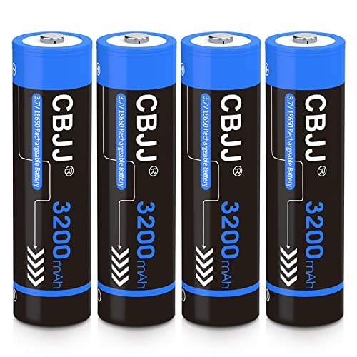 CBJJ 3.7 Volt 18650 Rechargeable Battery 3200mAh Battery 3.7 Volt 18650 Button Top Battery for Flashlight, Headlamp, etc (4 Pack, Blue)