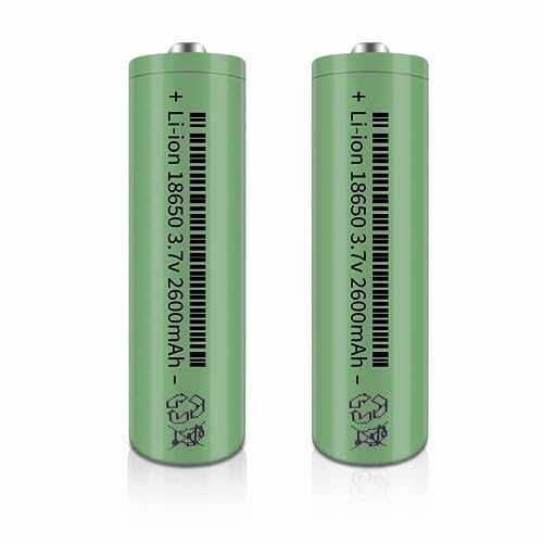 Svenirven 2 Packs 3.7V Button top Rechargeable Batteries for Headlamp, LED Flashlight, Electronic Devices etc Green