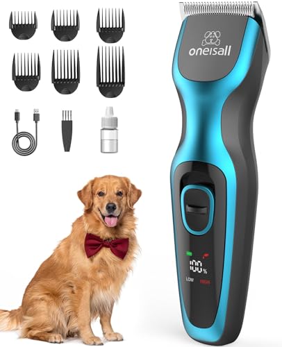 oneisall Dog Clippers for Grooming for Thick Heavy Coats/Quiet Rechargeable Cordless Dog Shaver with Stainless Steel Blade for Long & Curly Hair Dogs