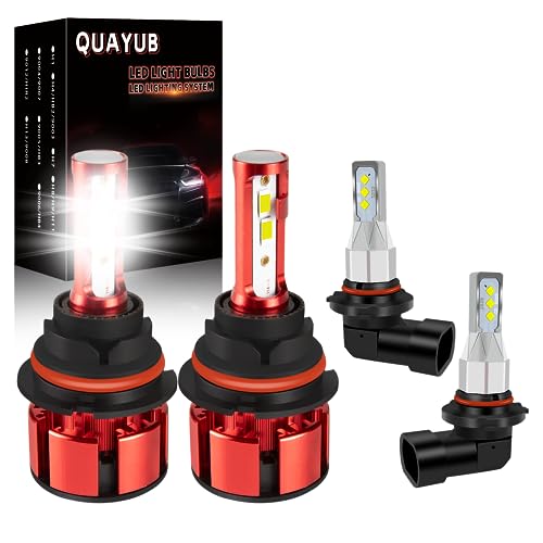 QUAYUB Suitable For Ford F250 F350 F450 (1999-2004) LED Bulbs, 9007/HB5 High Low Beam + 9145 LED Fog Light Bulbs, 6000K Cool White 16000LM Brighter Halogen Replacemen, Pack of 4