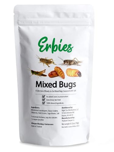 Erbies Edible Bugs Mixed Trail Mix, 15g Bag, Seasoned and Crunchy Insects, Crickets, Grasshoppers, Silkworm Pupae, and Sago Worms, Protein Packed Snack, Fun Gift Idea (1-Pack)