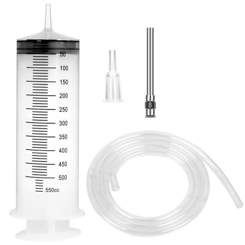 500ml Large Syringe with 27.6 Inch Tube and Blunt Needle, Sterile and Individual Sealed, Plastic Garden Syringe for Liquid, Paint, Epoxy Resin, Oil, Watering Plants, Refilling