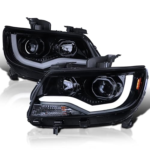 Spec-D Tuning LED Light Bar Glossy Black Housing Smoke Lens Projector Headlights Compatible with 2015-2021 Chevy Colorado, Left + Right Pair Headlamps Assembly