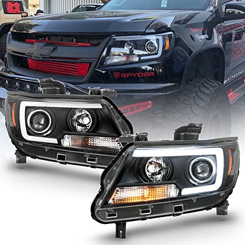 ACANII - For 2015-2022 Chevy Colorado Pickup Truck LED Tube Black Projector Headlights Headlamps, Driver & Passenger