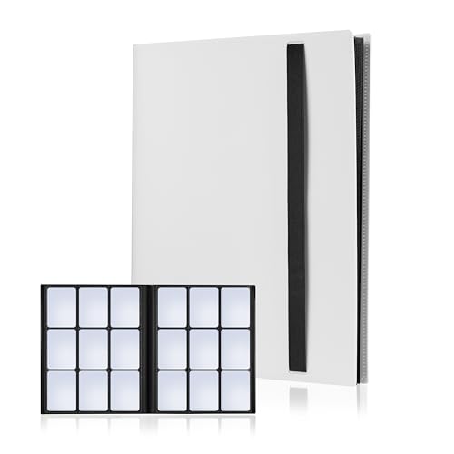 CLOVERCAT 9 Pocket Thin Card Binder, Flat Trading Card Binder for Sports Gaming, Baseball Card Binder, Football Card Binder, Storage Book 20 Page 360 Card Double Sided Pocket Album Yugioh, MTG (White)