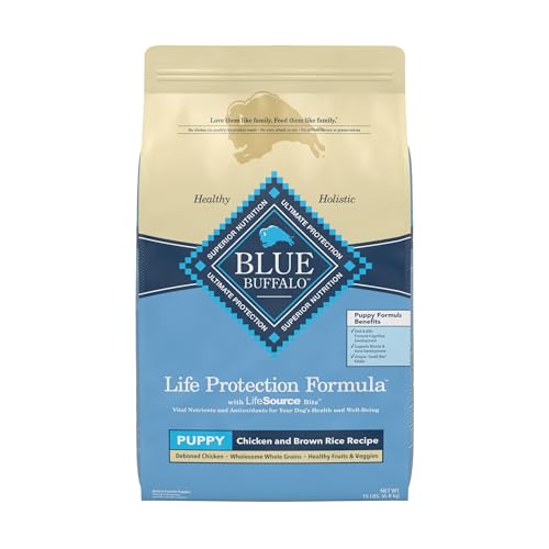 Blue Buffalo Dog Food for Puppies, Life Protection Formula, Natural Chicken & Brown Rice Flavor, Puppy Dry Dog Food, 15 lb Bag