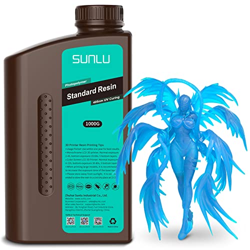 SUNLU 3D Printer Resin 1kg, Fast Curing Standard 3D Resin for LCD DLP SLA 3D Printers, 395 to 405nm UV Curing 3D Printing Liquid Photopolymer Resin, Low Shrinkage, High Precision, 1000g, Clear Blue