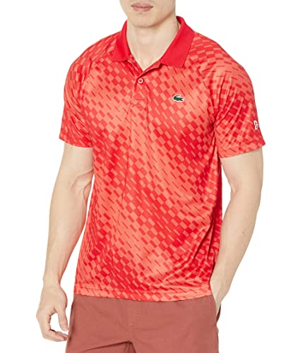 Lacoste Men's Contemporary Collection's Short Sleeve Novak Djokovic Sport Ultra Dry Polo Shirt, Corrida/Watermelon, Medium