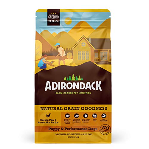 Adirondack Pet Food Adirondack Puppy Food for Puppies and Performance Dogs Made in USA [Natural Dog Food for All Breeds and Sizes], Chicken Meal & Brown Rice Recipe, 4 lb. Bag, 00800