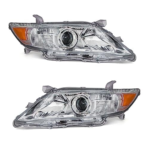ADCARLIGHTS Compatible with 2010 2011 Toyota Camry Headlights Chrome Housing Amber Reflector Clear Lens Driver and Passenger Side