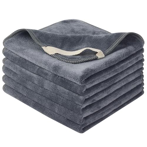 SINLAND Microfiber Facial Cloths Fast Drying Washcloth 12inch x 12inch Grey 6 pack 