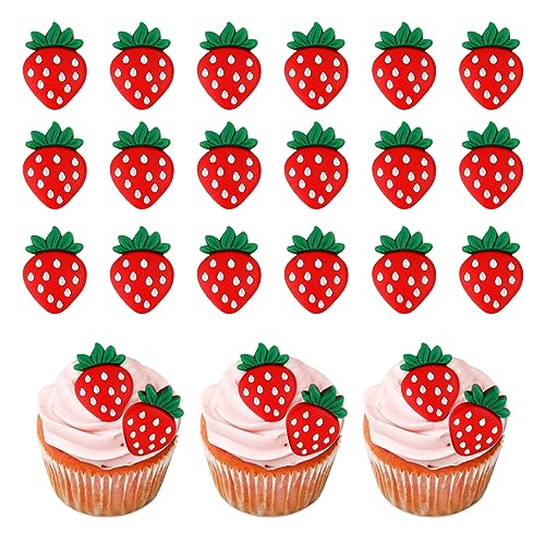 Keaziu 25 Pack Red Strawberry Cupcake Toppers Strawberry Theme Party Cupcake Picks for Birthday Wedding Party Baby Shower Summer Garden Party Decoration Supplies