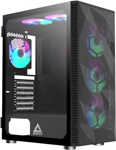 Montech X3 Mesh 6pcs, 3 x 140mm& 3 x 120mm Fixed RGB Lighting Fans ATX Mid-Tower PC Gaming Case, USB3.0, Door Open Tempered Glass Side Panel, High Airflow, Black