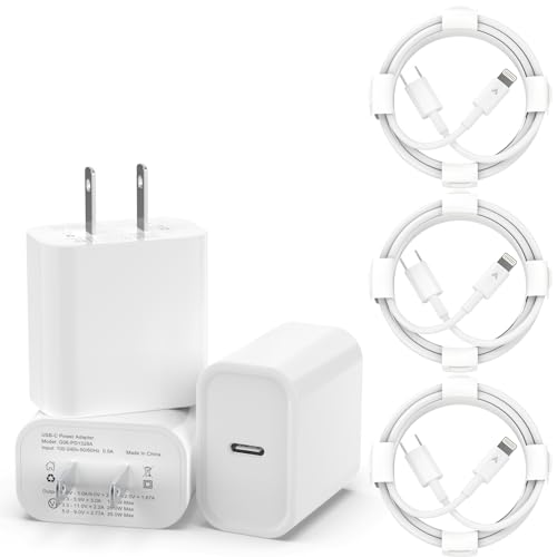 3 Pack iPhone 14 13 Fast Charger [MFi Certified], 20W PD USB C Wall Charger Adapter with 6FT Type C to Lightning Cable Compatible with iPhone 14/13/12/Pro/Pro Max/XS/X/SE and More