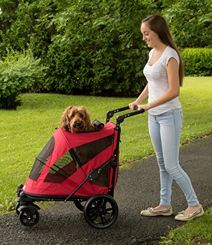 Pet Gear NO-Zip Pet Stroller with Dual Entry, Push Button Zipperless Entry for Single or Multiple Dogs/Cats, Pet Can Easily Walk in/Out, No Need to Lift Pet, Gel-Filled Tires, 1 Model, 4 Colors