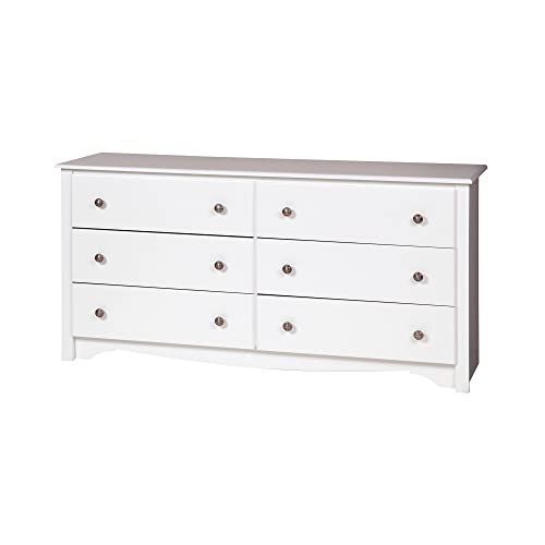 Prepac Monterey Bedroom Furniture: White Double Dresser for Bedroom, 6-Drawer Wide Chest of Drawers, Traditional Bedroom Dresser, WDC-6330-V, 59"W x 16"D x 29"H