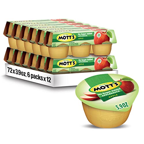 Mott's No Sugar Added Applesauce, 3.9 oz cups, 72 Count (12 Packs of 6)