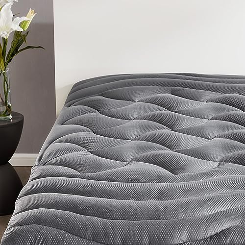 SLEEP ZONE Cooling Queen Mattress Topper, Premium Zoned Cool Mattress Pad Cover, Padded Mattress Protector Breathable Washable, Deep Pocket 8-21" (Grey, Queen)