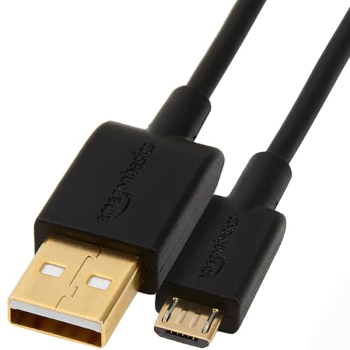 Amazon Basics USB-A to Micro USB Fast Charging Cable, 480Mbps Transfer Speed with Gold-Plated Plugs, USB 2.0, 3 Foot, Black