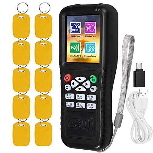 HERNAS RFID Reader Writer Duplicator, NFC Reader, Multi Frequencies RFID Smart Card Programmer, Encrypted Card Decoder, with Writable Key Fobs Cards, Free Software
