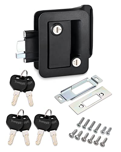 TrampgiK Engineering Plastic Camper Door Lock, RV Door Lock Replacement, Fit 3.65" x 2.95" Lock Hole, for Motorhome,RV Camper,Entrance Front Door, 1 Lock+6 Key Aliked