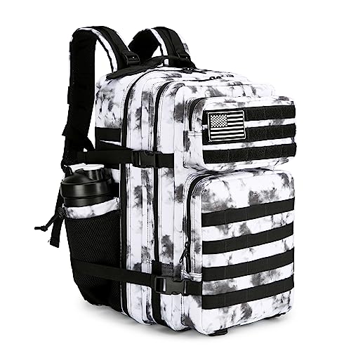 Lovelinks21 45L Tactical Assault Backpack 3 day assault pack with Molle Waterproof backpack Rucksack for Tactical Backpacks (BlackWhite Camo)