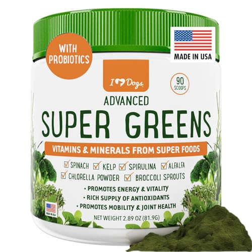 iHeartDogs Super Greens for Dogs with Broccoli Sprouts & Spirulina Powder - Seasonal Allergy & Immune Support Dog Greens Powder - Vitamins, Antioxidants & Minerals Supplement for Dogs