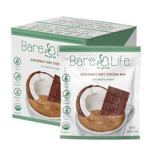 Bare Life: Dairy Free Coconut Hot Cocoa Mix | Single Serving 0.95 Oz (10 Pack) | Gluten Free, Vegan, Organic, Plant Based, Paleo, Soy Free, Corn Free, Lactose Free, Refined Sugar Free Hot Chocolate