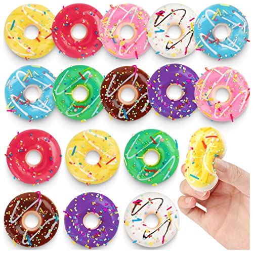 Rainbow Donut Stress Ball Artificial Donuts Stress Relief Ball Foam Mini Donut for Donut Party Favors Birthday Party Shop Decoration 8 Colors 16pcs