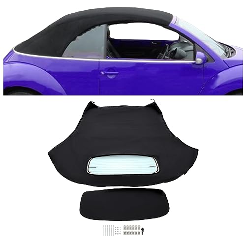 KUAFU Convertible Soft Top Compatible with 2003-2010 Volkswagen Beetle Black Sailcloth Vinyl Top & Clear Heated Glass Window